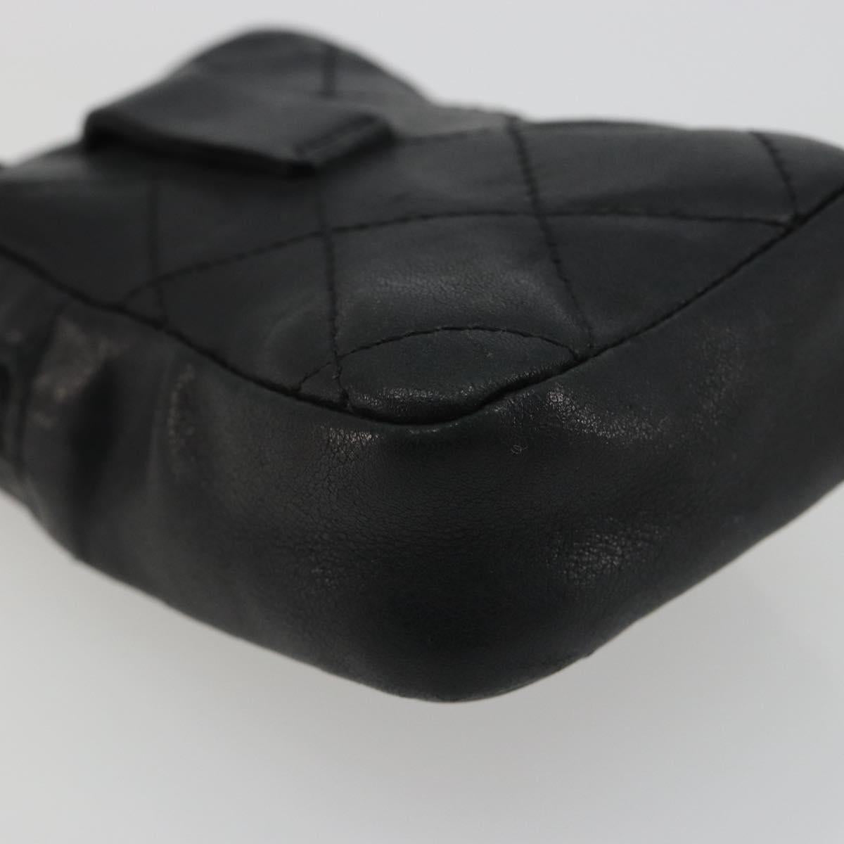 CHANEL Matelasse Cambon Line Pouch Lamb Skin Black CC Auth 186655