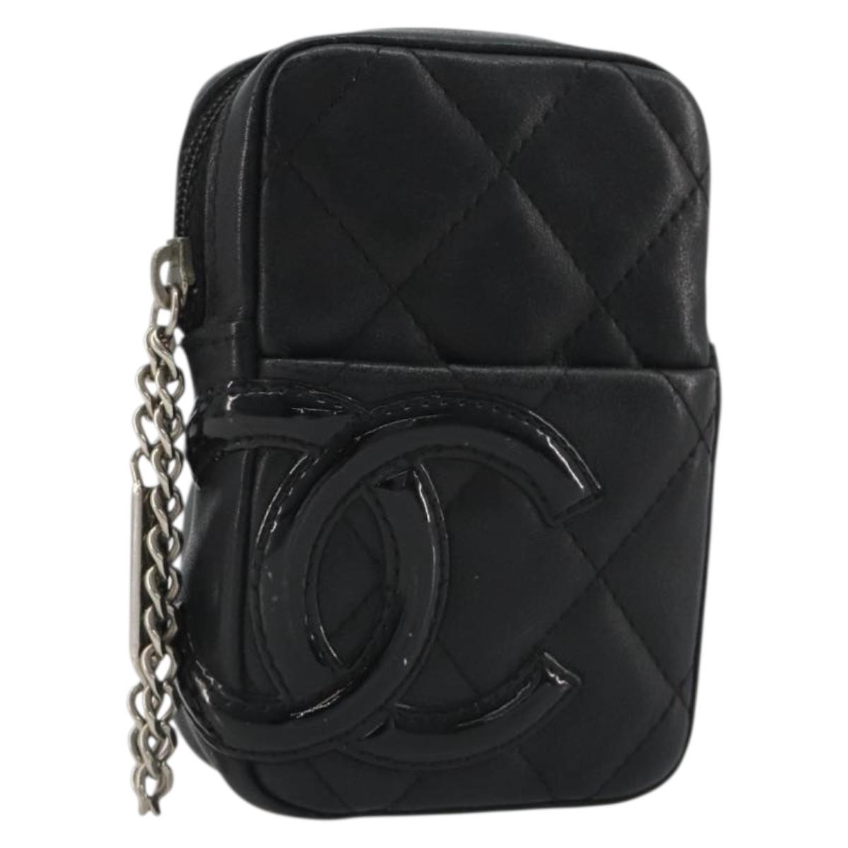 CHANEL Matelasse Cambon Line Pouch Lamb Skin Black CC Auth 186655