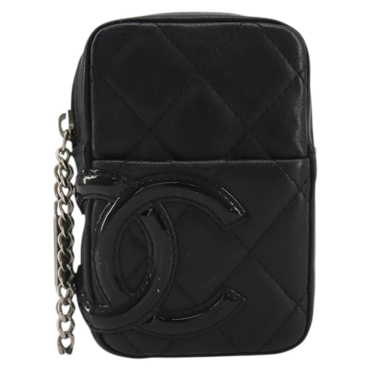 CHANEL Matelasse Cambon Line Pouch Lamb Skin Black CC Auth 186655