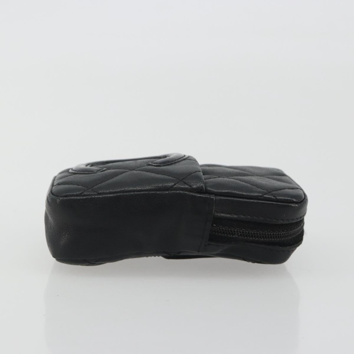CHANEL Matelasse Cambon Line Pouch Lamb Skin Black CC Auth 186655