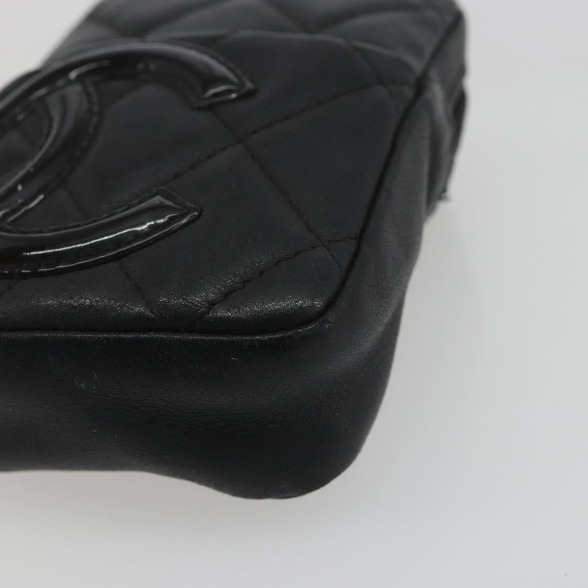 CHANEL Matelasse Cambon Line Pouch Lamb Skin Black CC Auth 186655