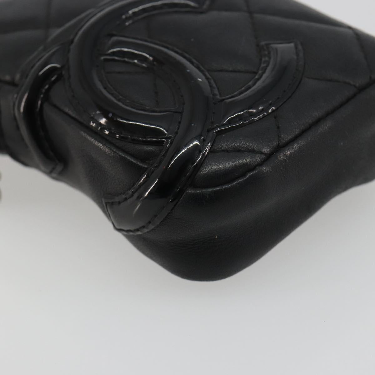 CHANEL Matelasse Cambon Line Pouch Lamb Skin Black CC Auth 186655