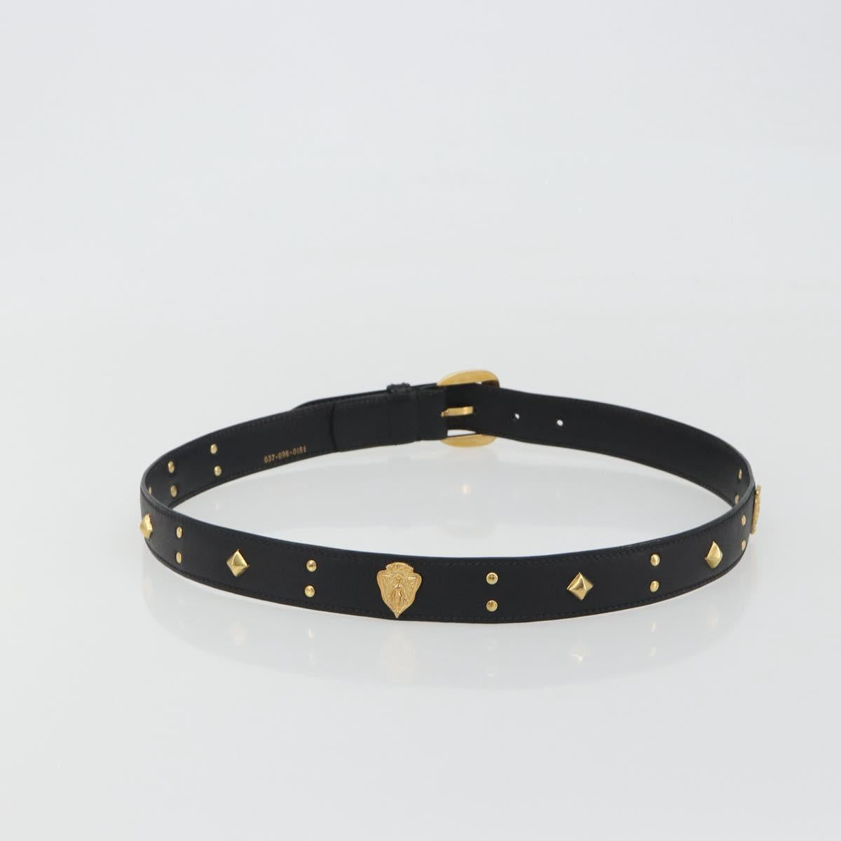 GUCCI Belt Leather 39.4"" Black Gold Auth 186658A