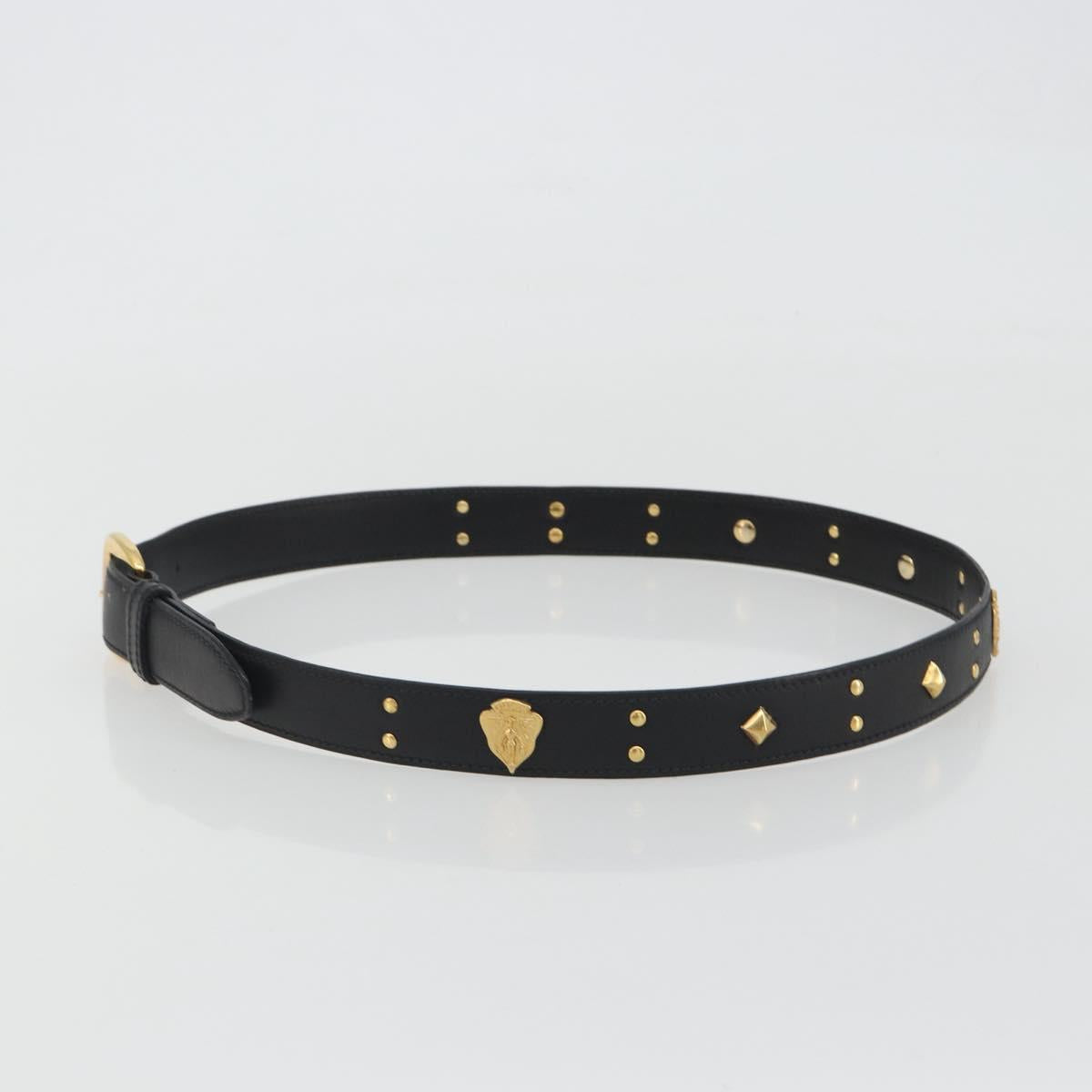 GUCCI Belt Leather 39.4"" Black Gold Auth 186658A