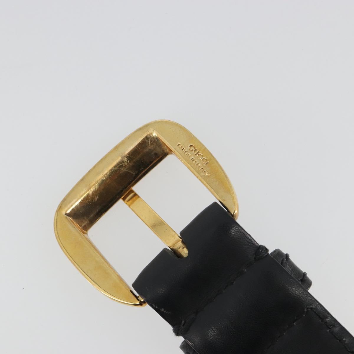 GUCCI Belt Leather 39.4"" Black Gold Auth 186658A