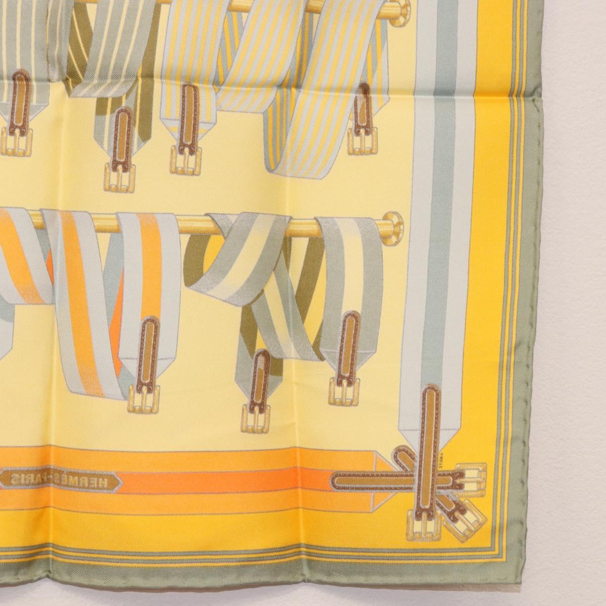 HERMES Carre 42 Scarf ""LES SANGLES"" Silk Yellow Auth 186659M