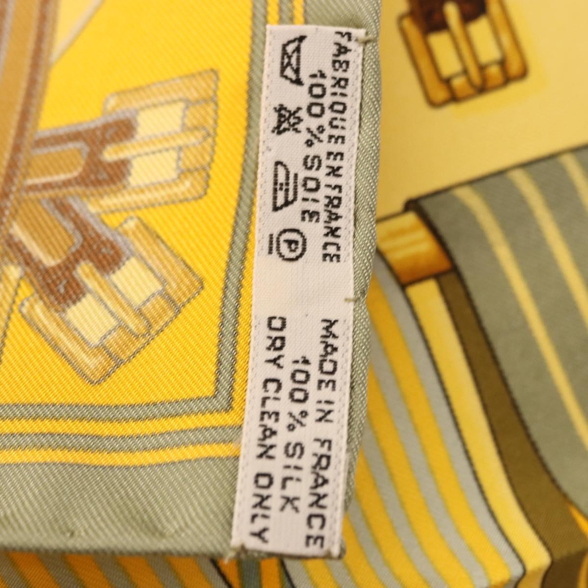 HERMES Carre 42 Scarf ""LES SANGLES"" Silk Yellow Auth 186659M