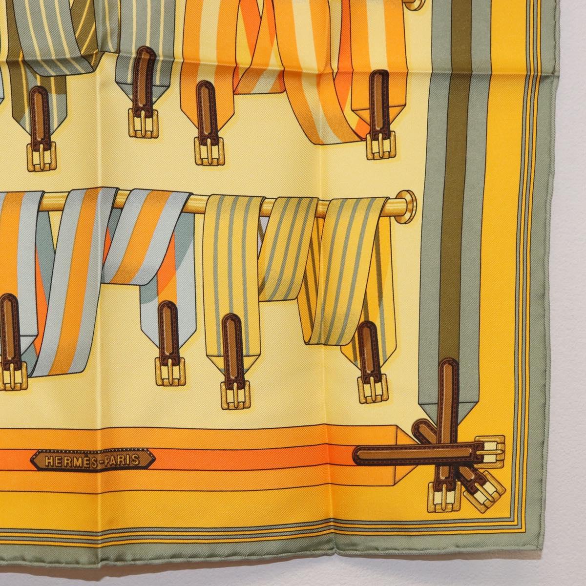 HERMES Carre 42 Scarf ""LES SANGLES"" Silk Yellow Auth 186659M