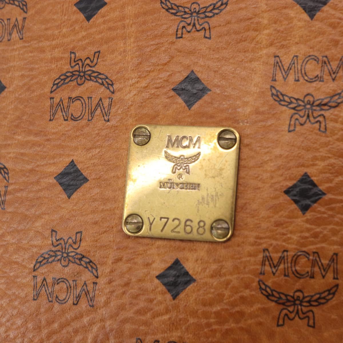 MCM Vicetos Logogram Drawstring Bag PVC Leather Brown Gold Auth 186663