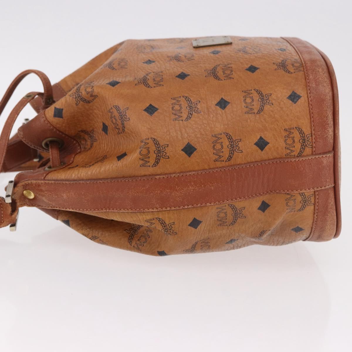MCM Vicetos Logogram Drawstring Bag PVC Leather Brown Gold Auth 186663