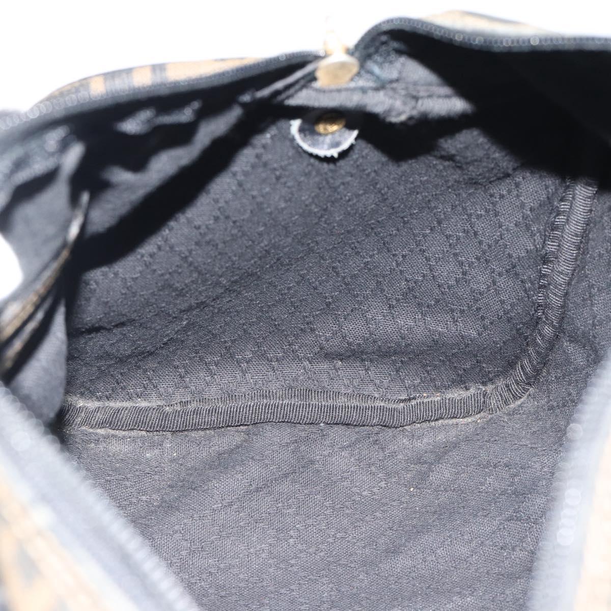 FENDI Zucca Canvas Hand Bag Black Brown Auth 186665