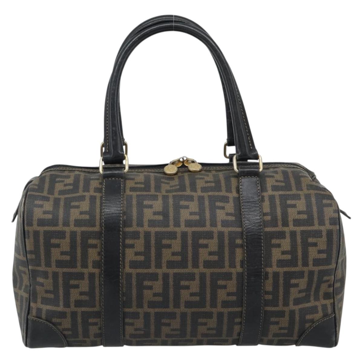 FENDI Zucca Canvas Hand Bag Black Brown Auth 186665