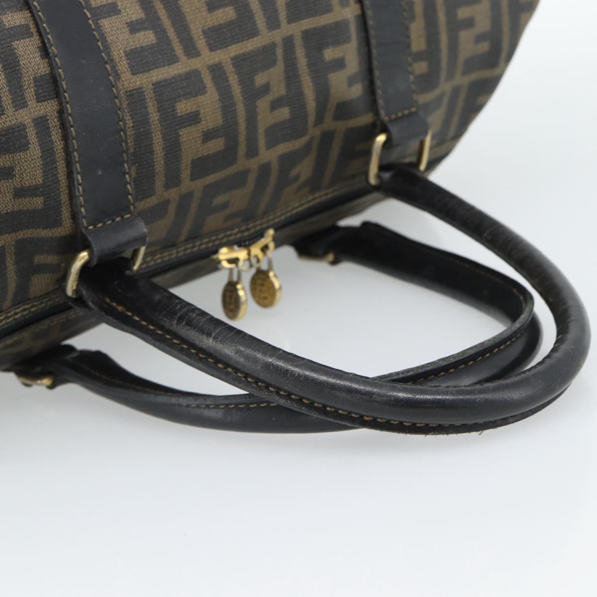 FENDI Zucca Canvas Hand Bag Black Brown Auth 186665