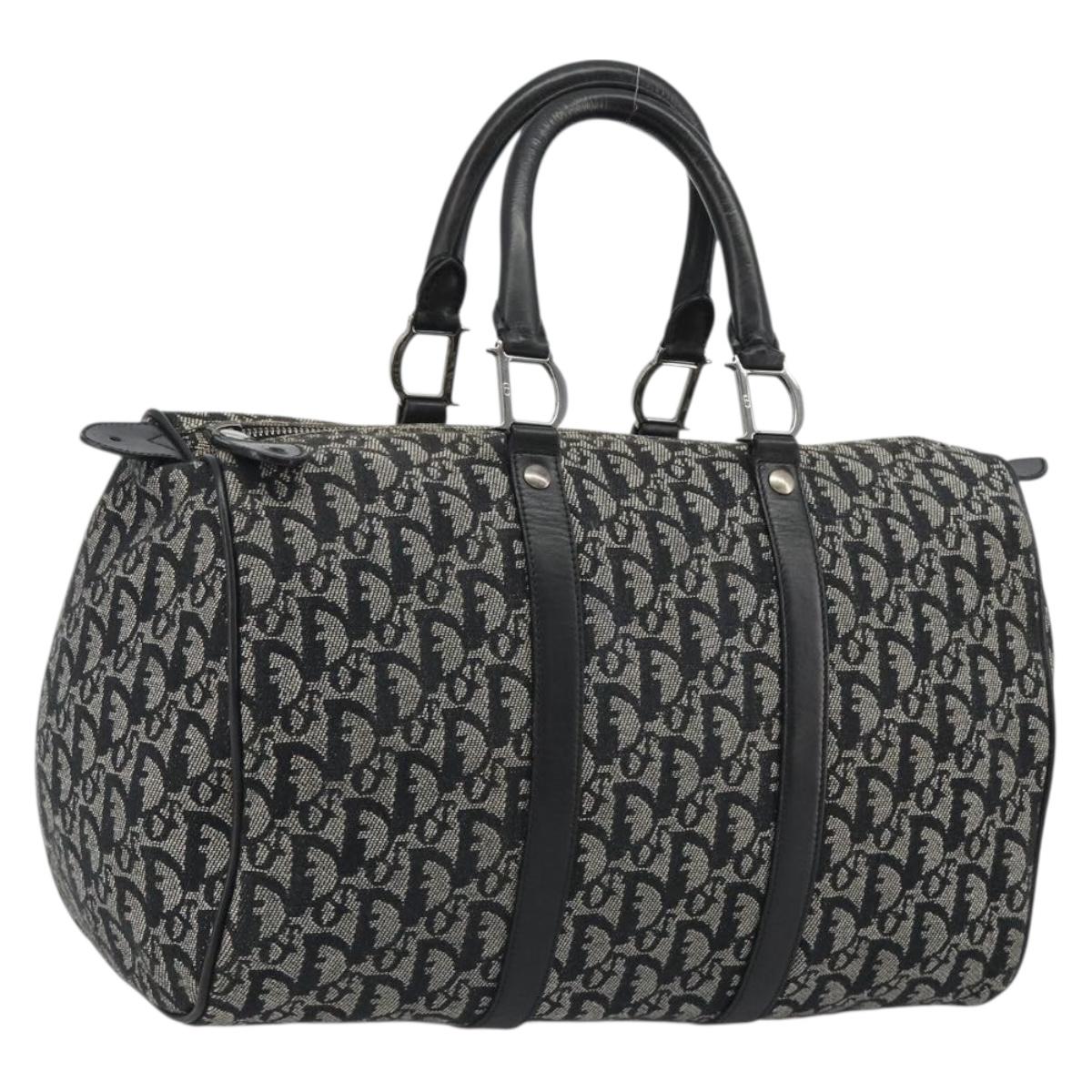 Christian Dior Trotter Canvas Hand Bag Navy Silver Auth 186666A