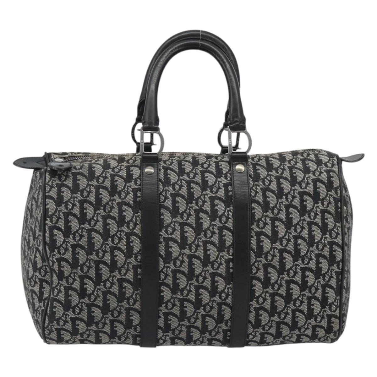 Christian Dior Trotter Canvas Hand Bag Navy Silver Auth 186666A