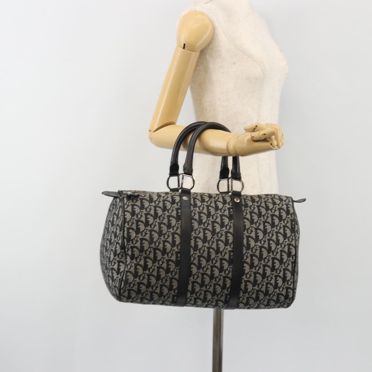 Christian Dior Trotter Canvas Hand Bag Navy Silver Auth 186666A
