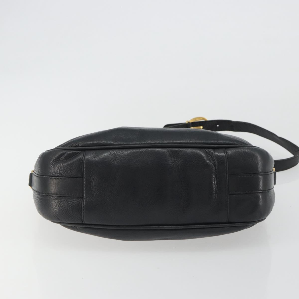 GUCCI Horsebit Shoulder Bag Leather Black Gold Auth 186667