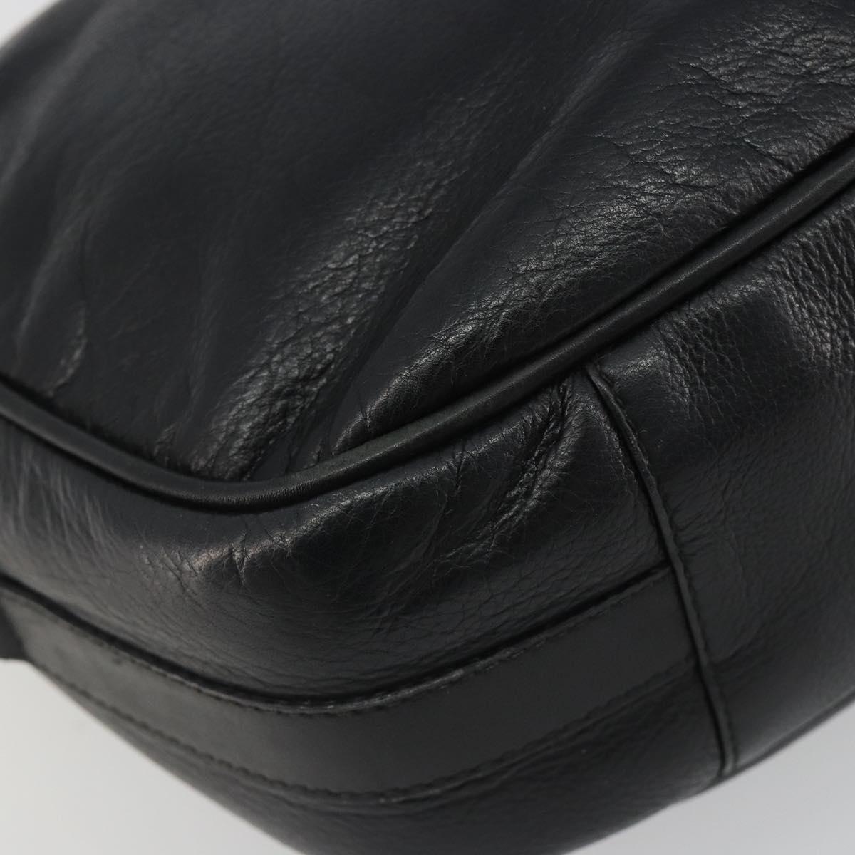 GUCCI Horsebit Shoulder Bag Leather Black Gold Auth 186667