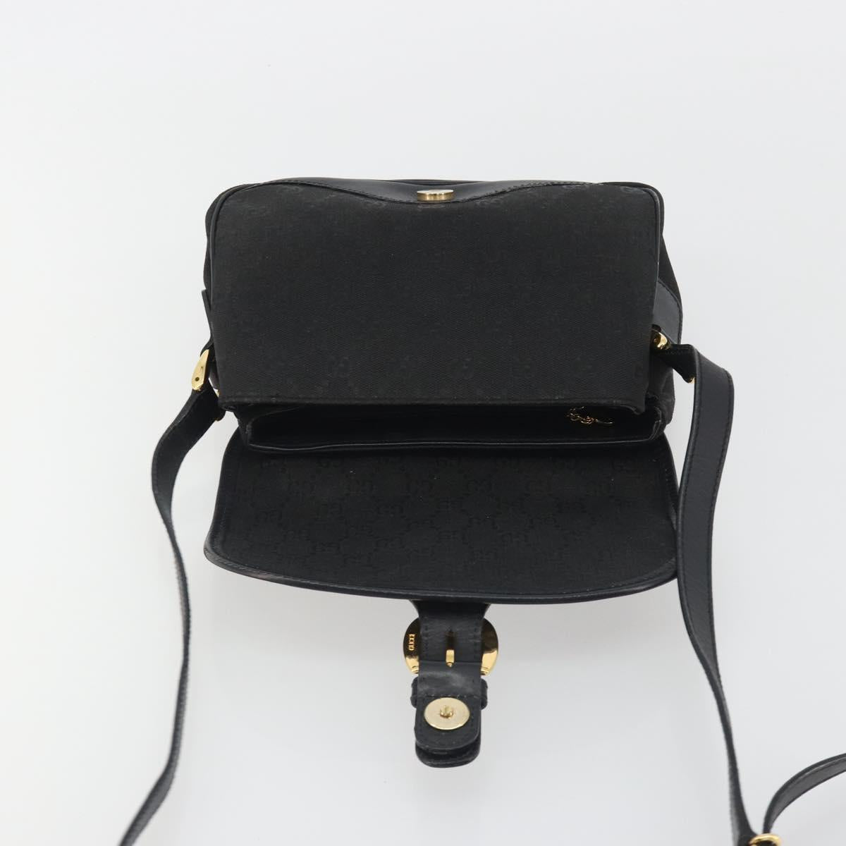 GUCCI GG Canvas Shoulder Bag Black Gold Auth 186668