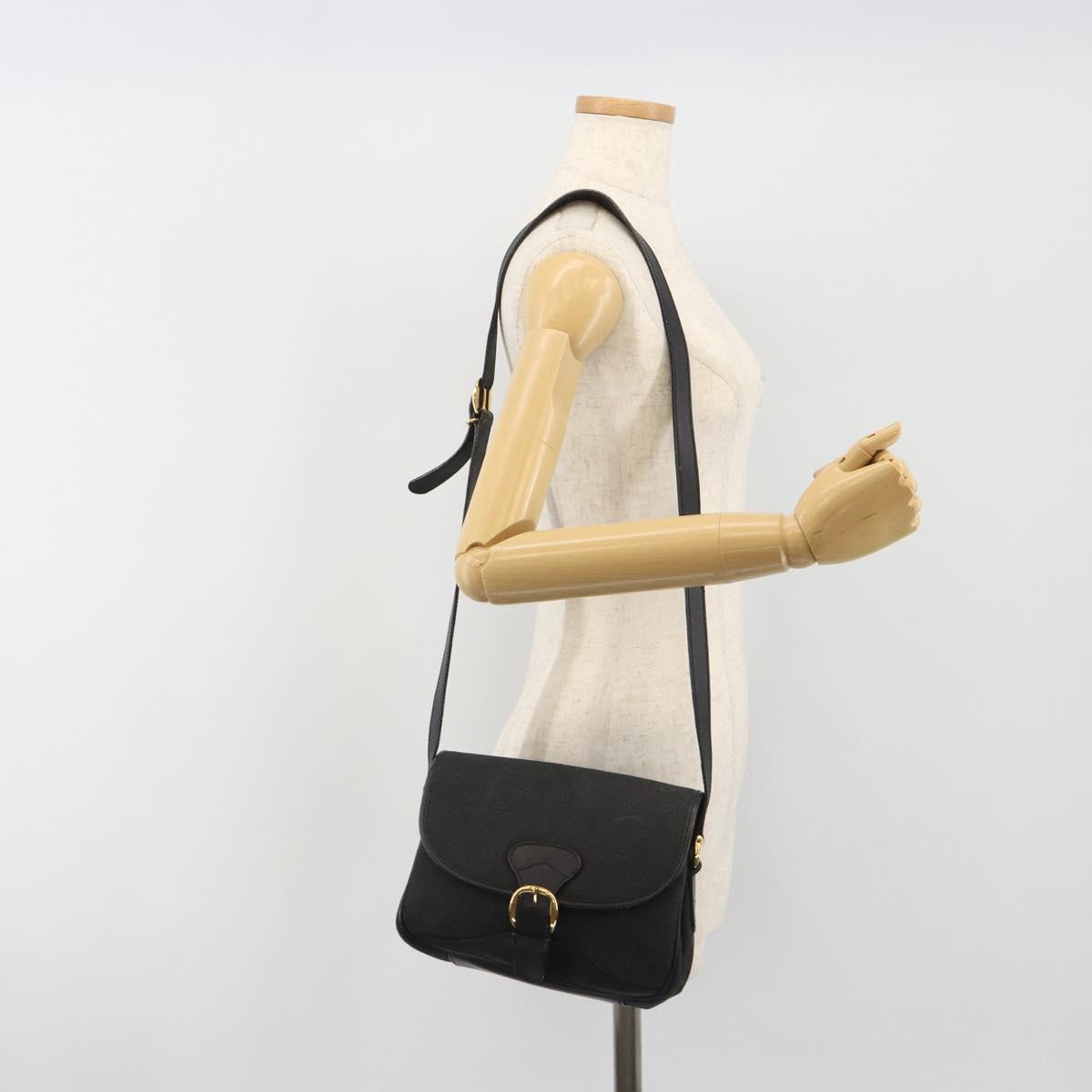 GUCCI GG Canvas Shoulder Bag Black Gold Auth 186668