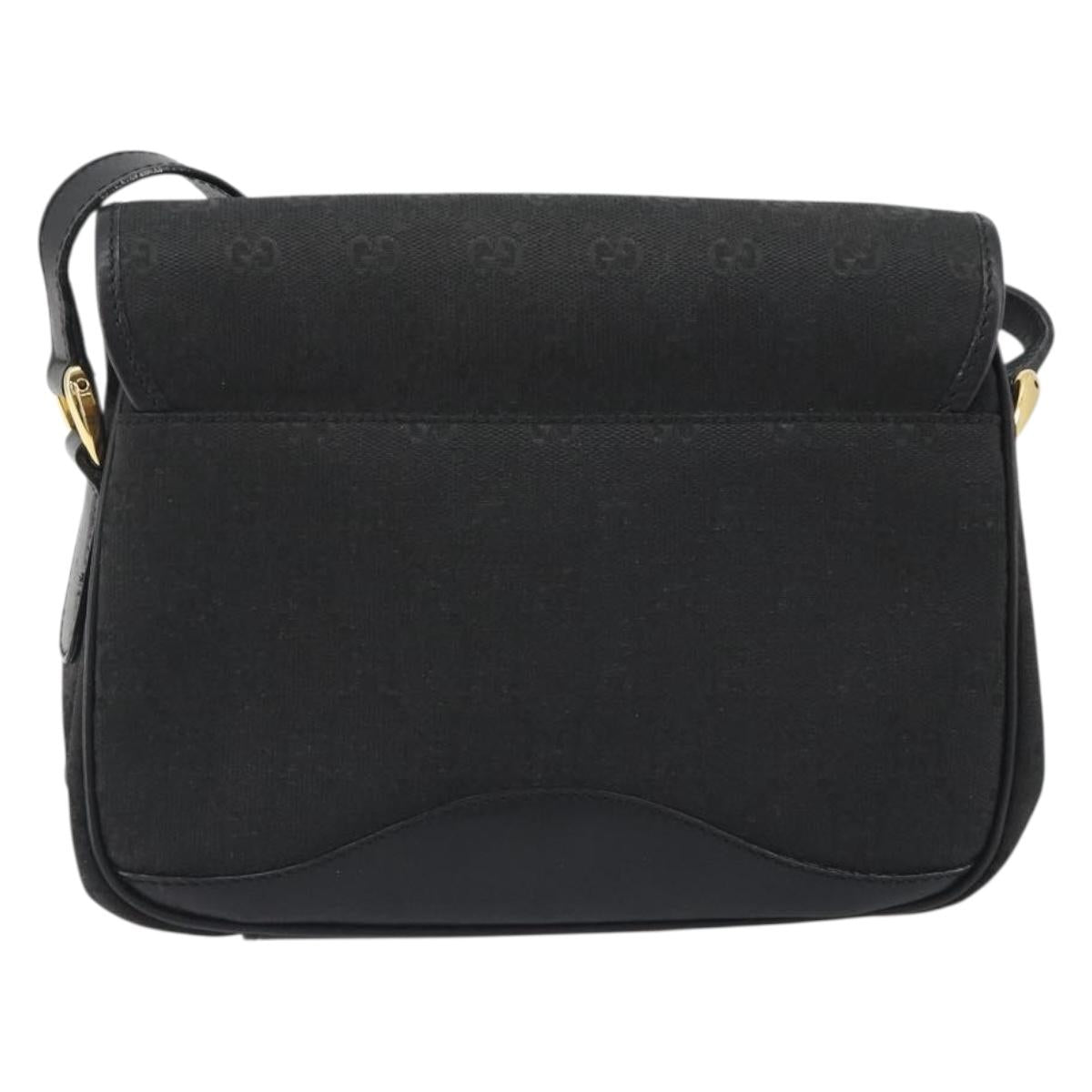 GUCCI GG Canvas Shoulder Bag Black Gold Auth 186668