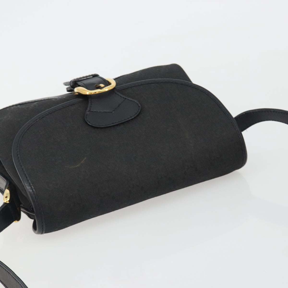 GUCCI GG Canvas Shoulder Bag Black Gold Auth 186668