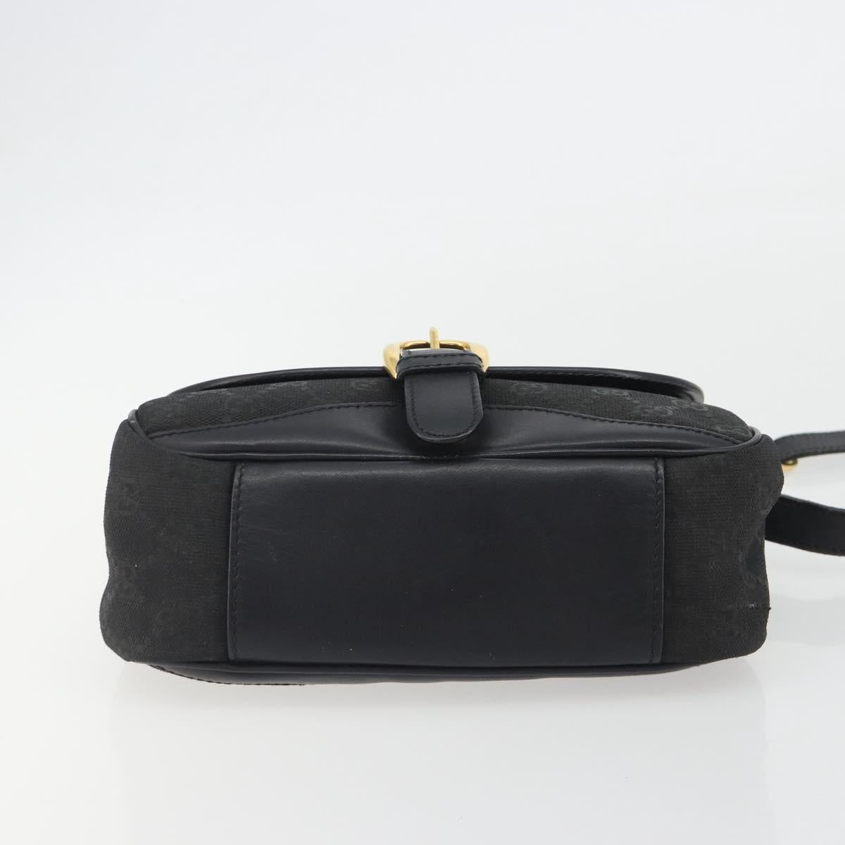 GUCCI GG Canvas Shoulder Bag Black Gold Auth 186668