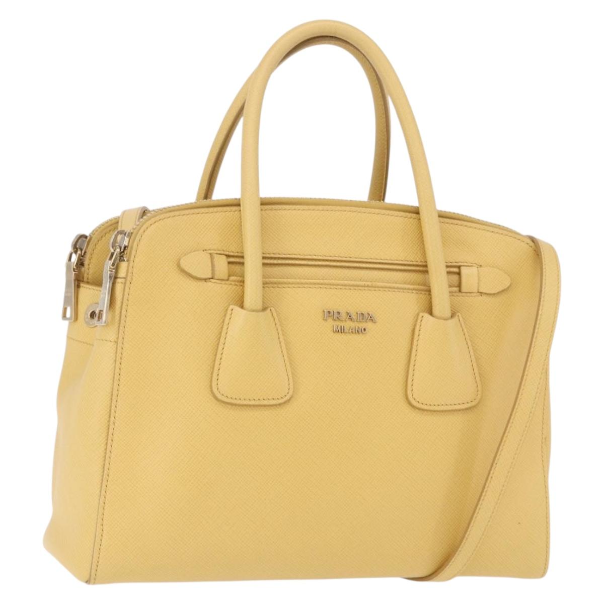 PRADA Hand Bag Safiano leather 2way Yellow Gold Auth 186670A