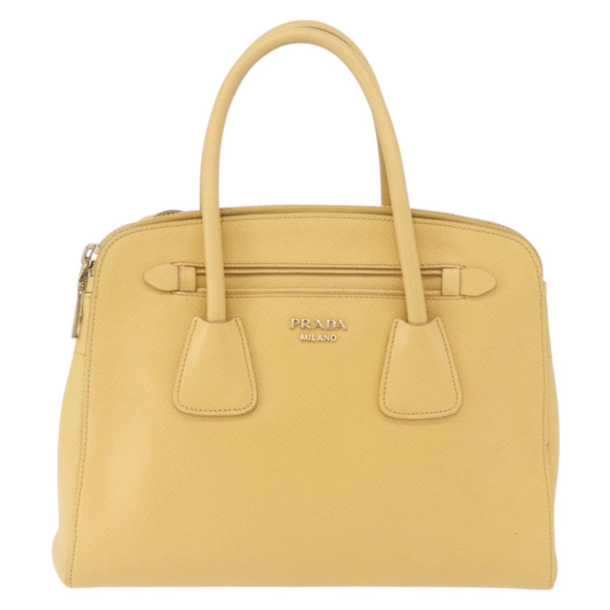 PRADA Hand Bag Safiano leather 2way Yellow Gold Auth 186670A