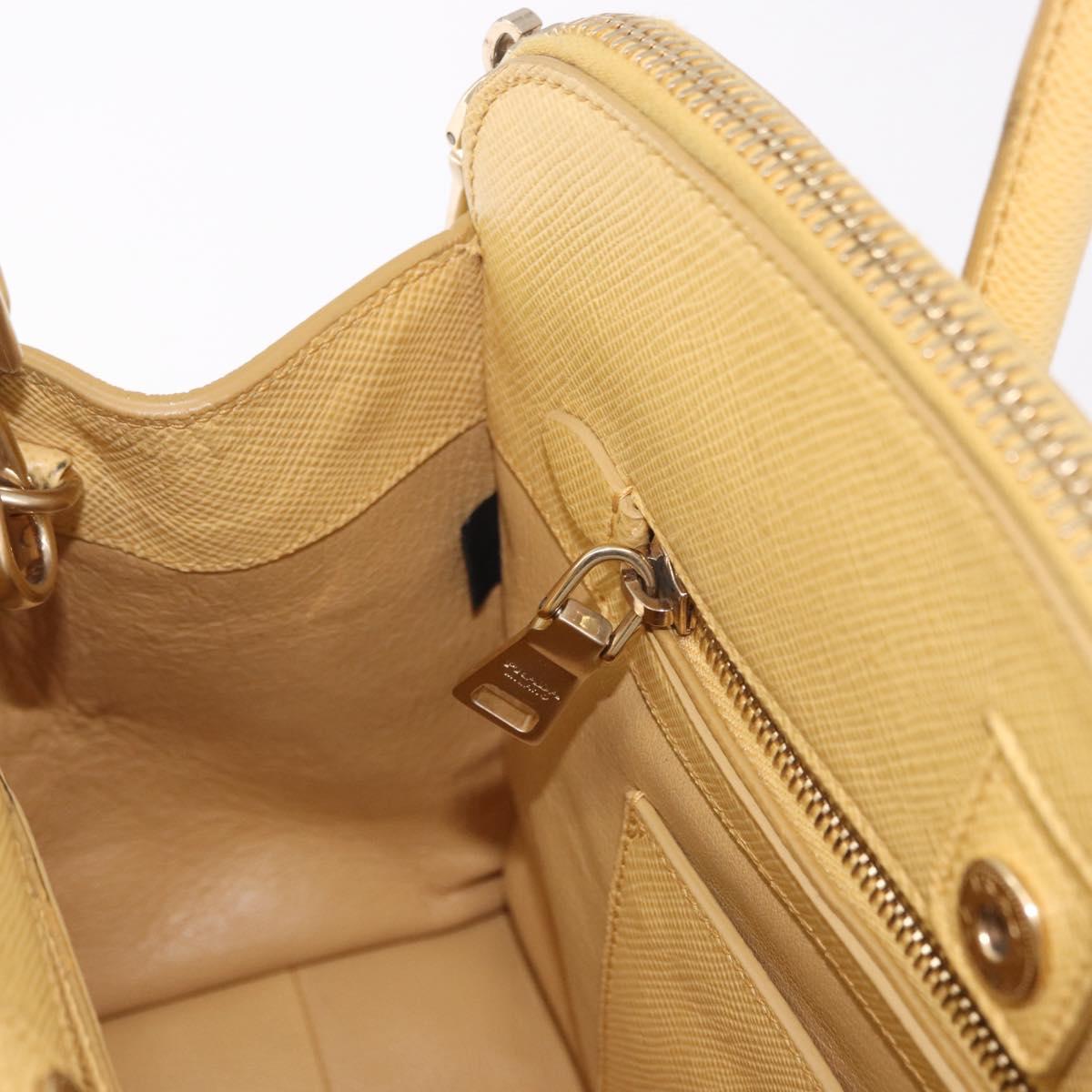 PRADA Hand Bag Safiano leather 2way Yellow Gold Auth 186670A
