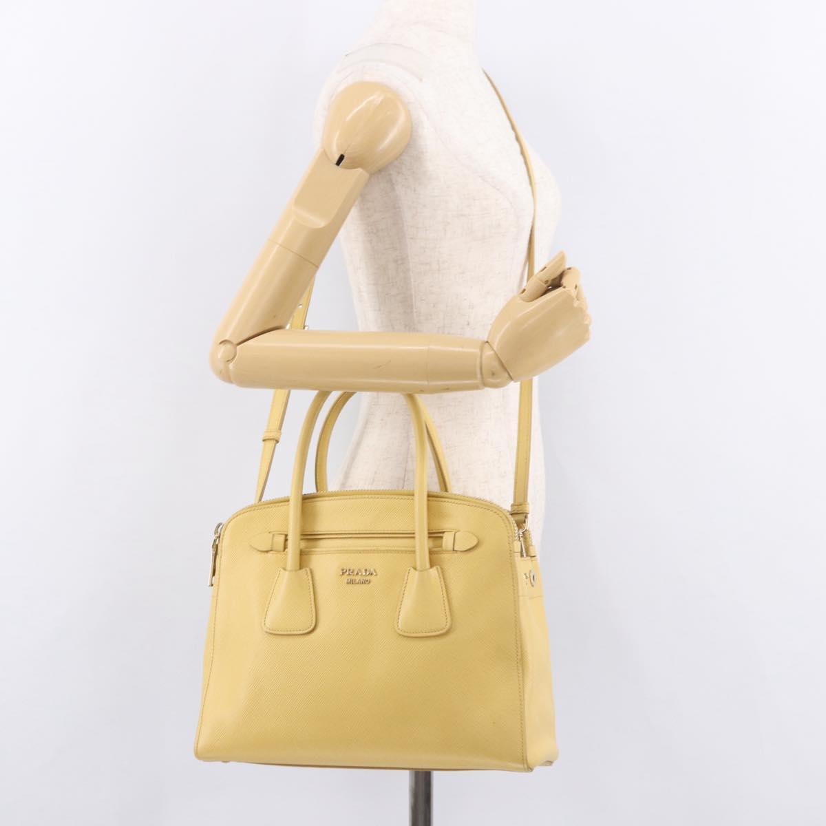 PRADA Hand Bag Safiano leather 2way Yellow Gold Auth 186670A