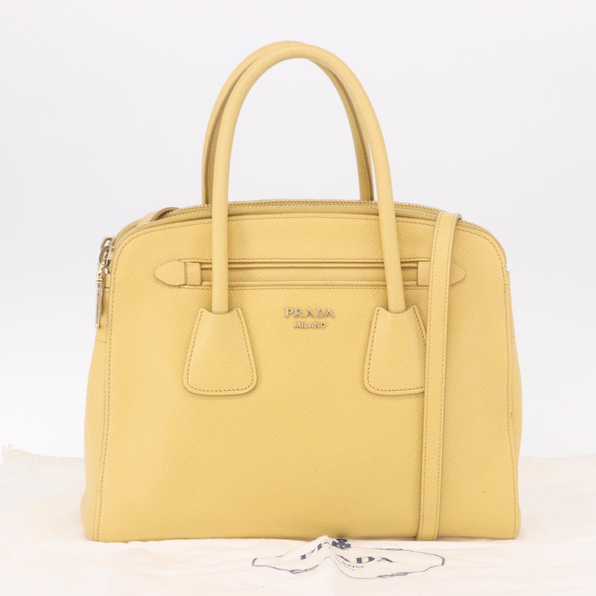 PRADA Hand Bag Safiano leather 2way Yellow Gold Auth 186670A