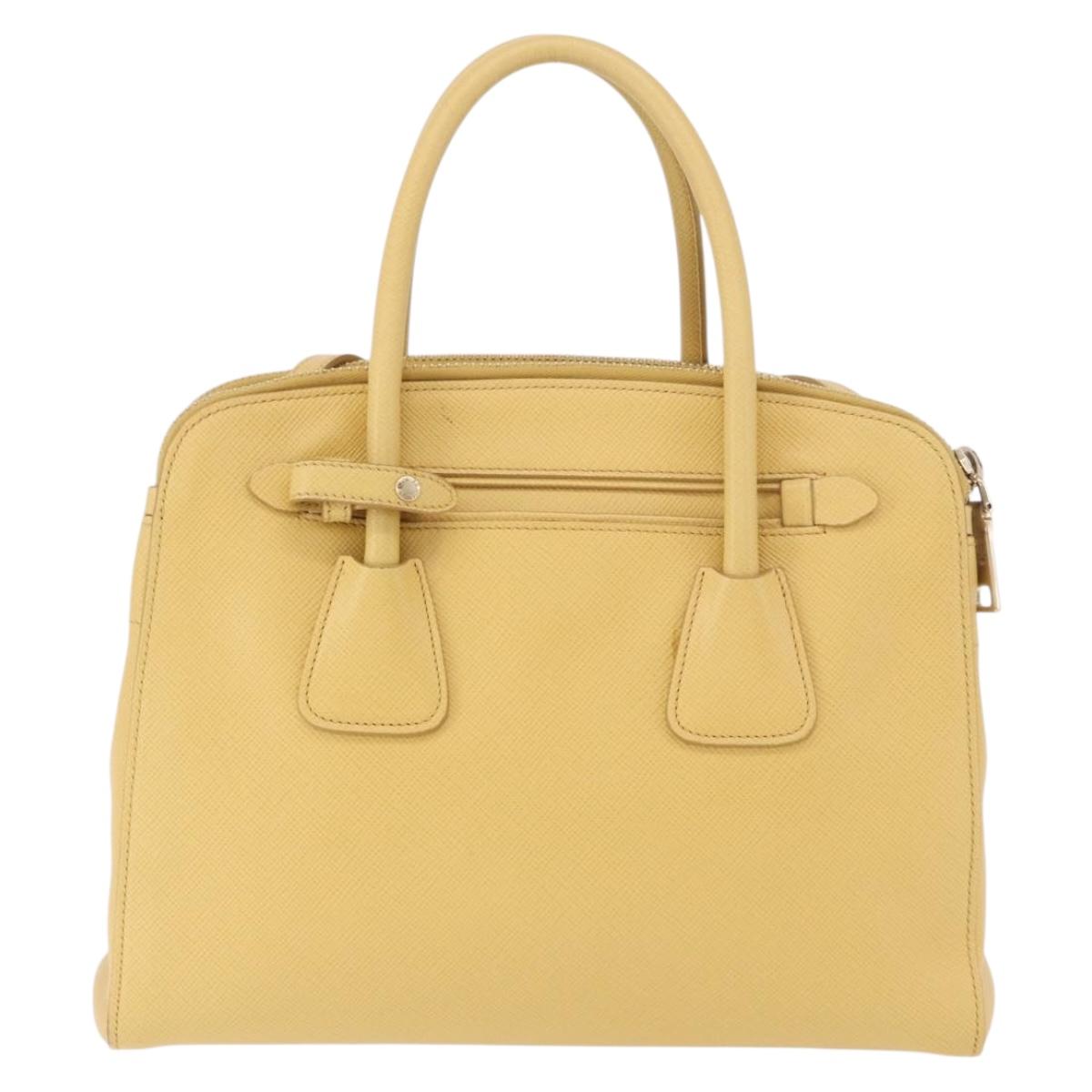PRADA Hand Bag Safiano leather 2way Yellow Gold Auth 186670A