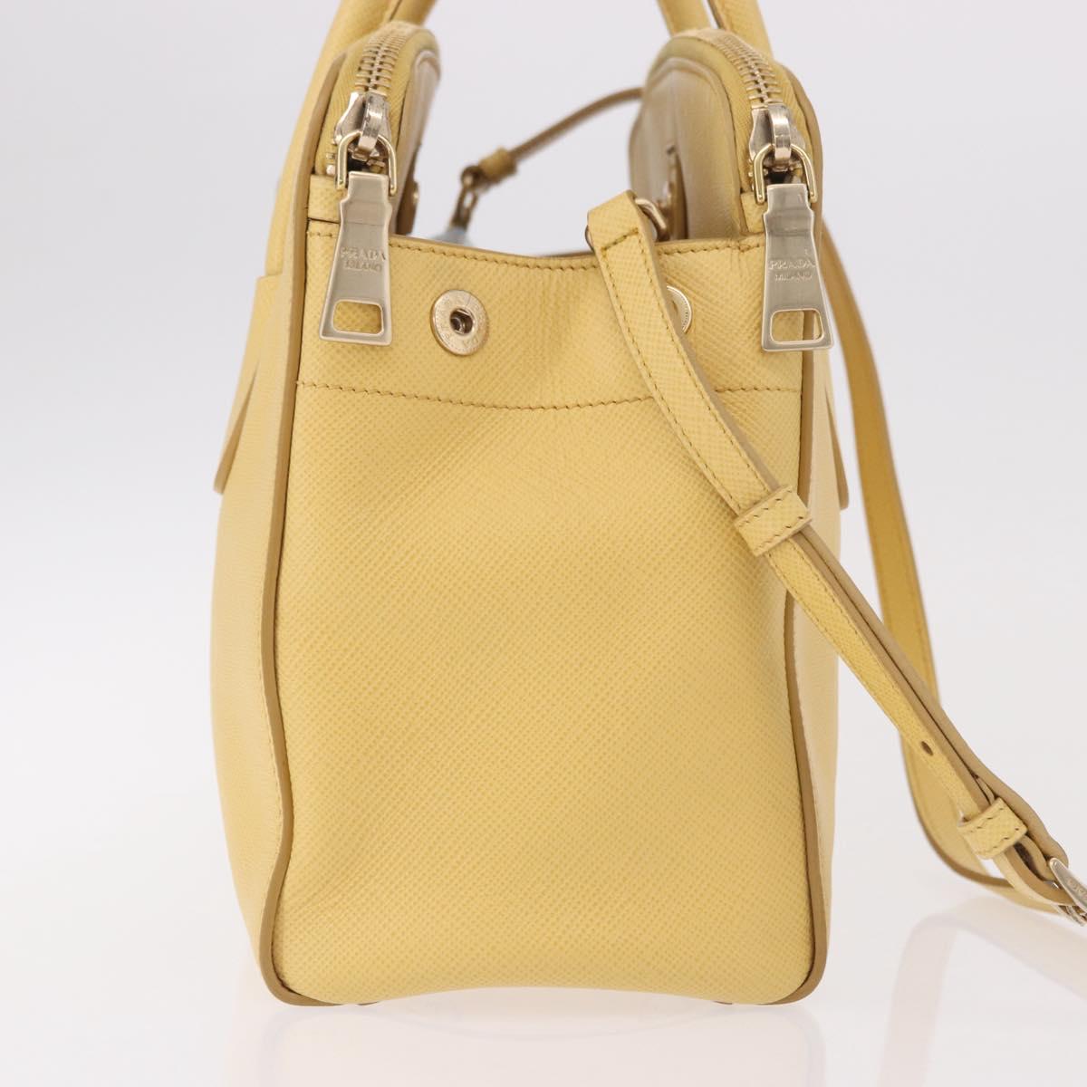 PRADA Hand Bag Safiano leather 2way Yellow Gold Auth 186670A