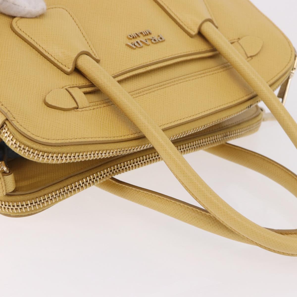 PRADA Hand Bag Safiano leather 2way Yellow Gold Auth 186670A