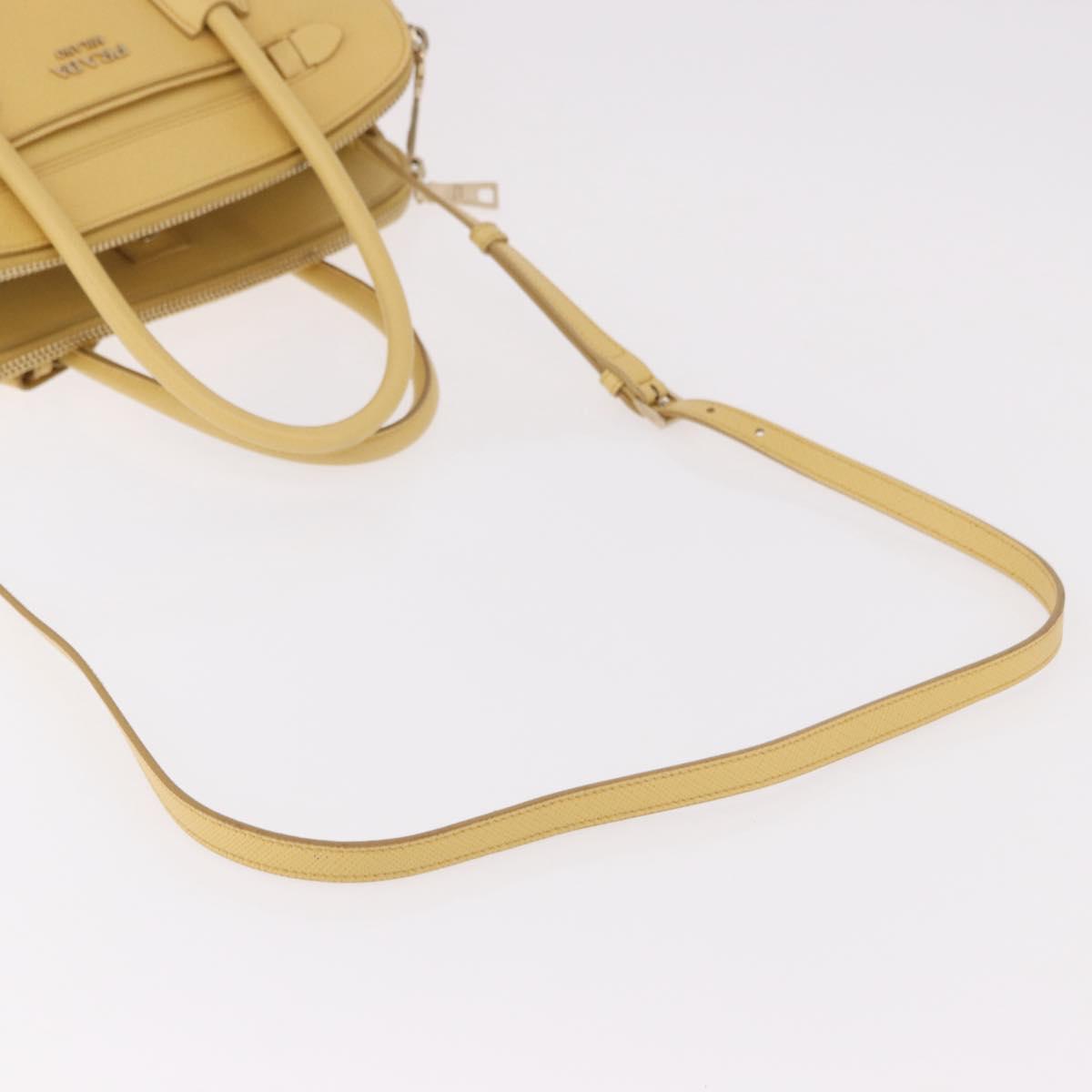 PRADA Hand Bag Safiano leather 2way Yellow Gold Auth 186670A