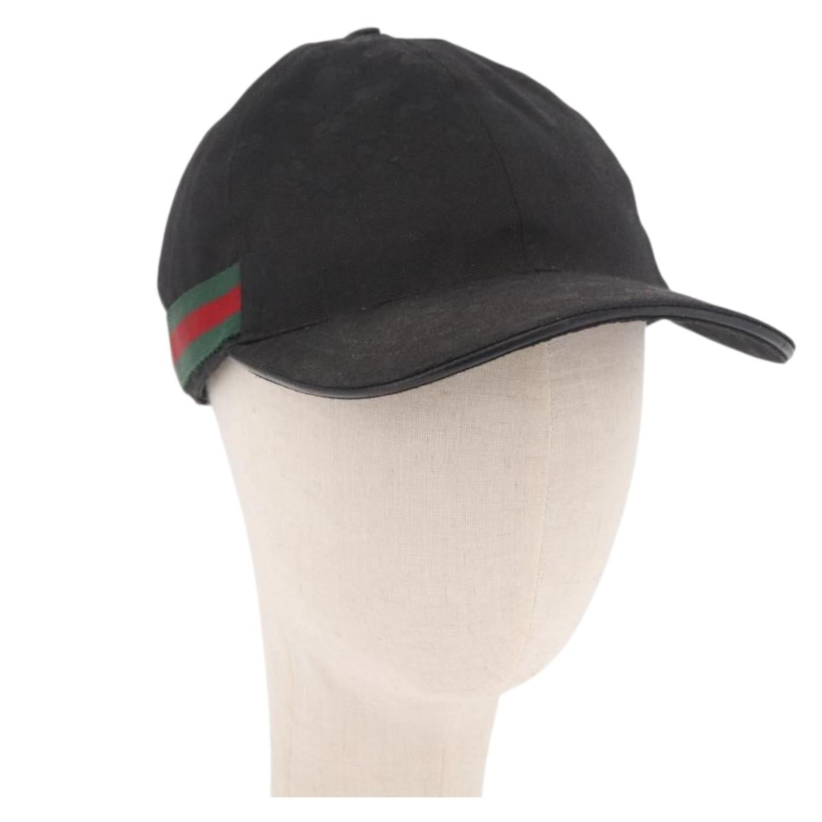 GUCCI GG Canvas Web Sherry Line Cap M Black Gold 200035 Auth 186671A