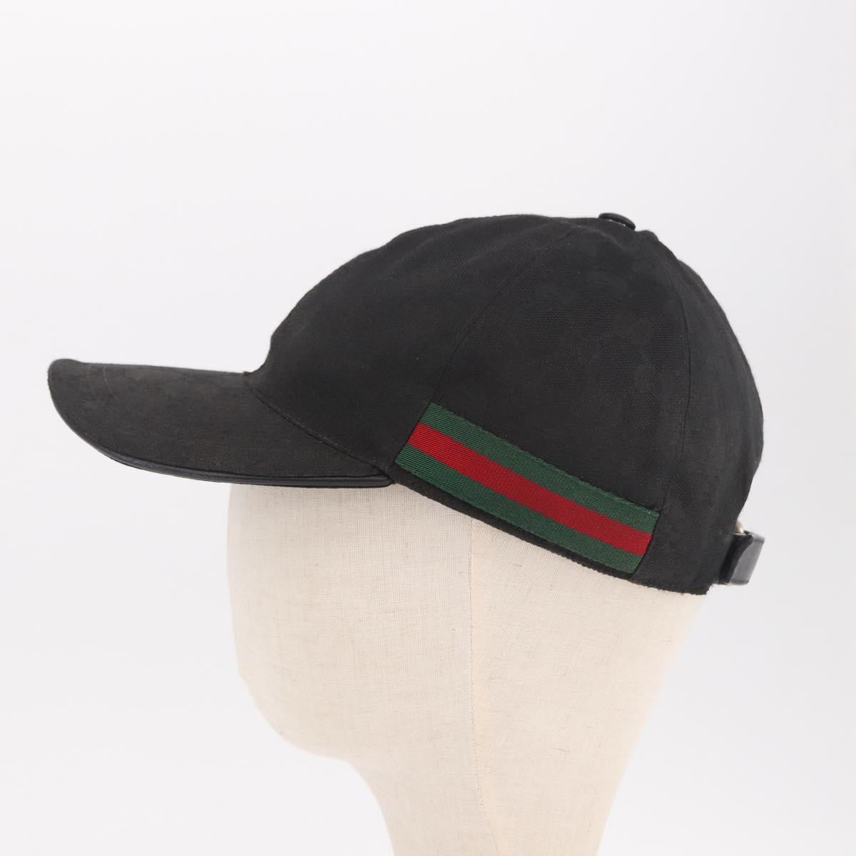 GUCCI GG Canvas Web Sherry Line Cap M Black Gold 200035 Auth 186671A