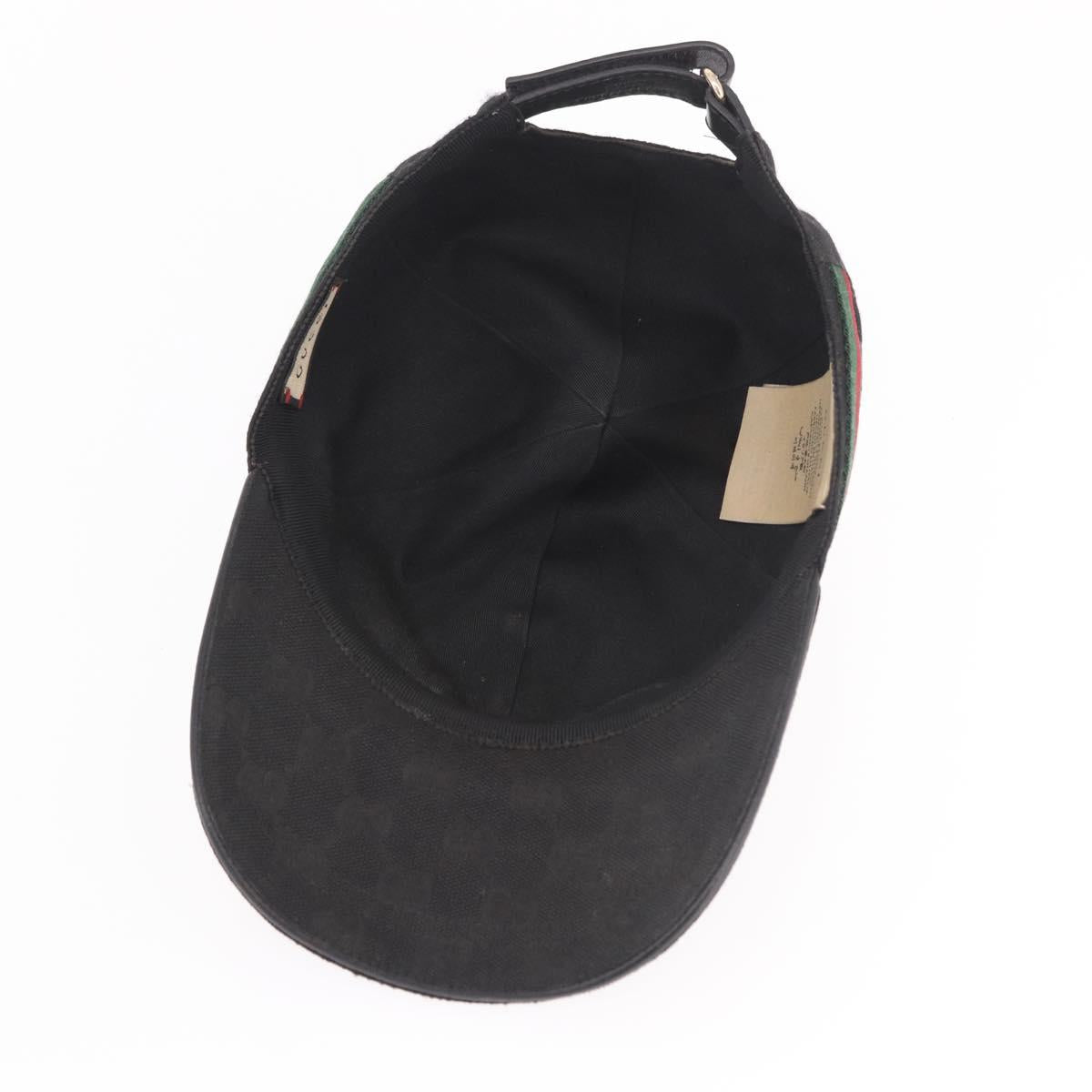 GUCCI GG Canvas Web Sherry Line Cap M Black Gold 200035 Auth 186671A