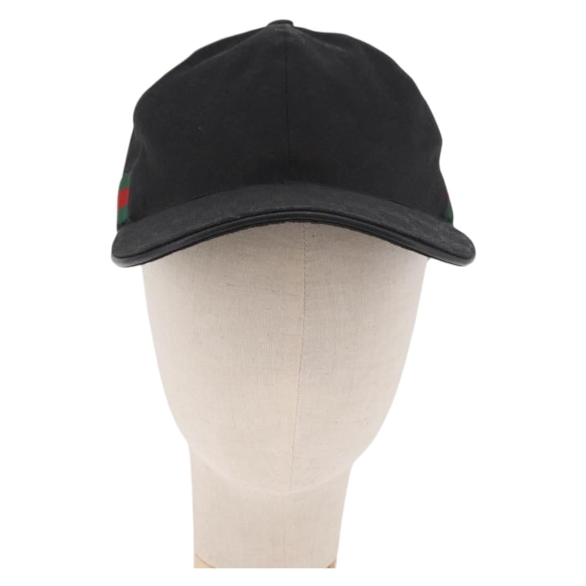 GUCCI GG Canvas Web Sherry Line Cap M Black Gold 200035 Auth 186672A