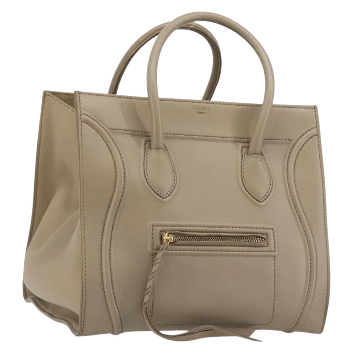 CELINE Luggage Phantom Hand Bag Leather Beige Gold Auth 186673A