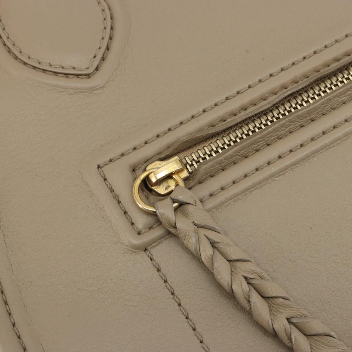 CELINE Luggage Phantom Hand Bag Leather Beige Gold Auth 186673A