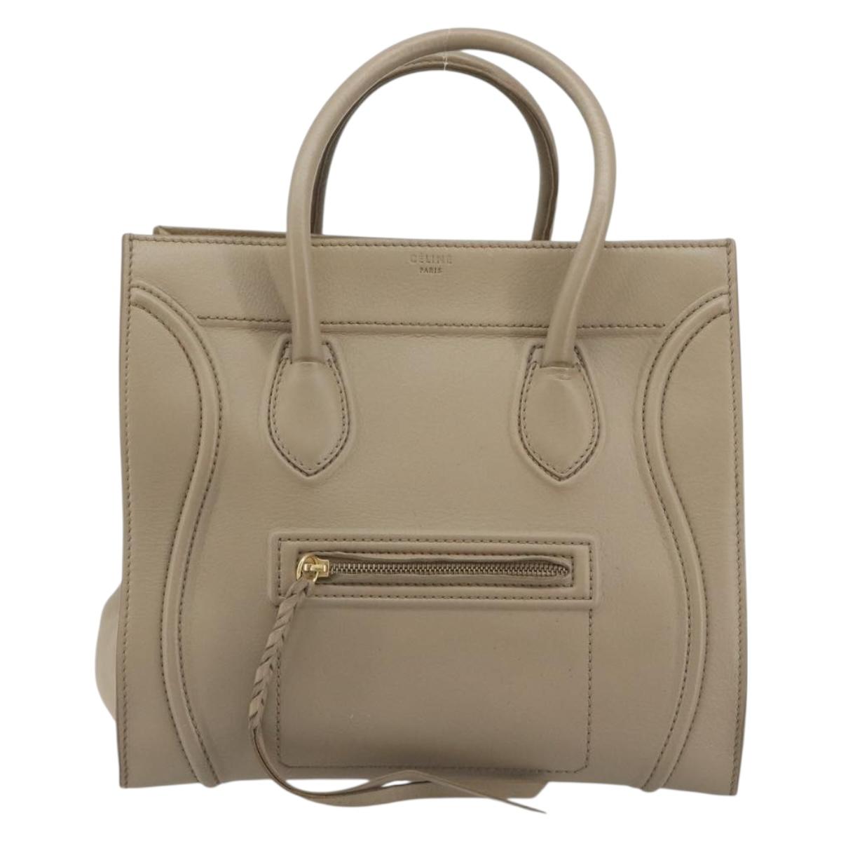 CELINE Luggage Phantom Hand Bag Leather Beige Gold Auth 186673A