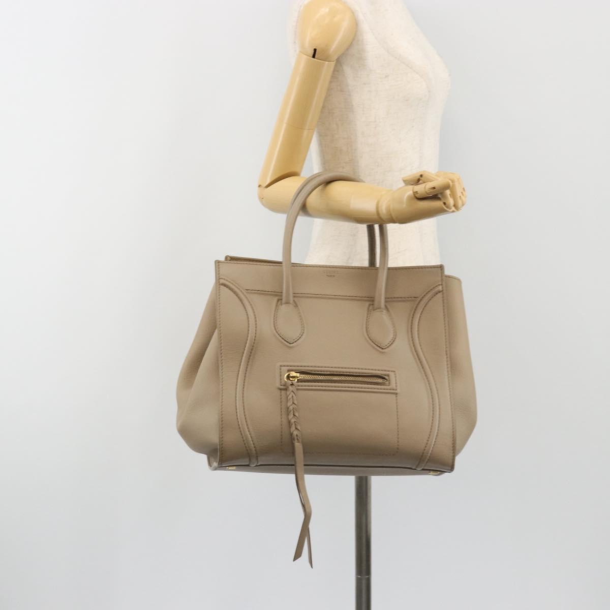 CELINE Luggage Phantom Hand Bag Leather Beige Gold Auth 186673A