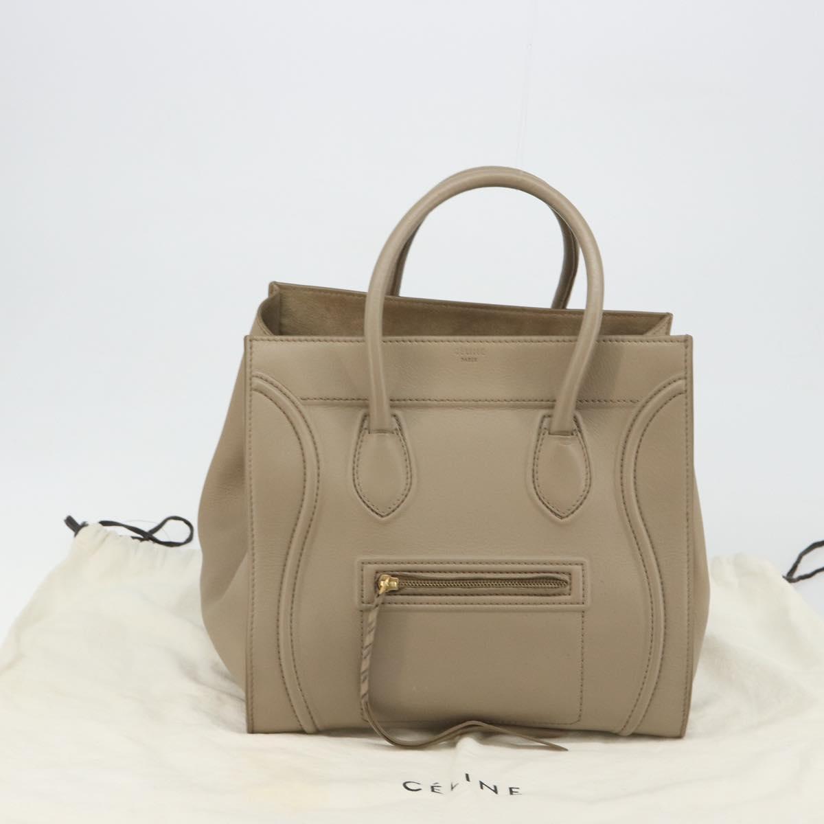 CELINE Luggage Phantom Hand Bag Leather Beige Gold Auth 186673A