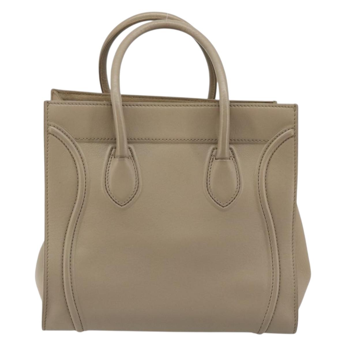 CELINE Luggage Phantom Hand Bag Leather Beige Gold Auth 186673A