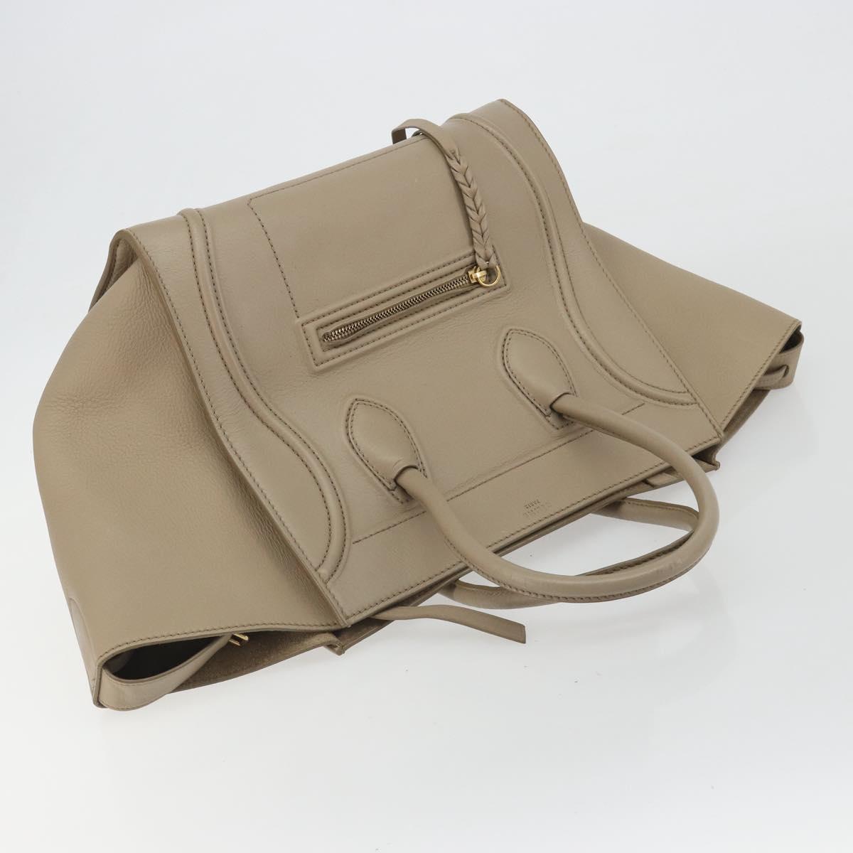 CELINE Luggage Phantom Hand Bag Leather Beige Gold Auth 186673A