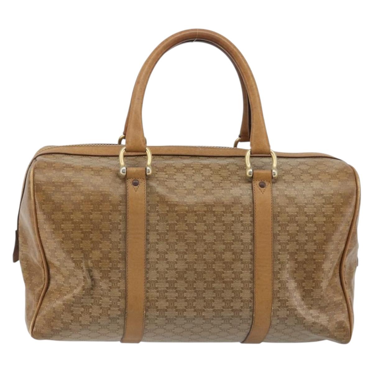 CELINE Macadam Canvas Hand Bag PVC Beige Gold Auth 186674