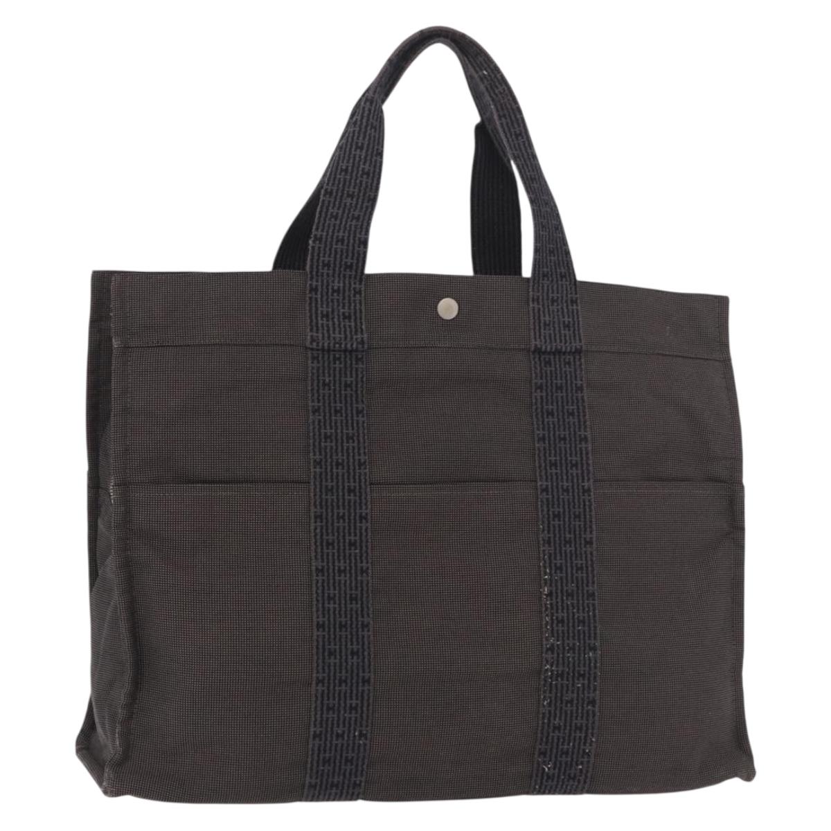 HERMES Her Line GM Tote Bag Canvas Gray Silver Auth 186677