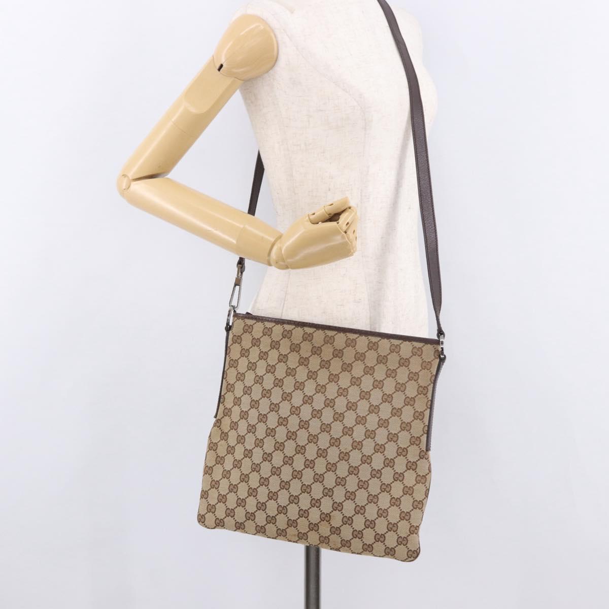 GUCCI GG Canvas Shoulder Bag Beige Silver 113013 Auth 186678